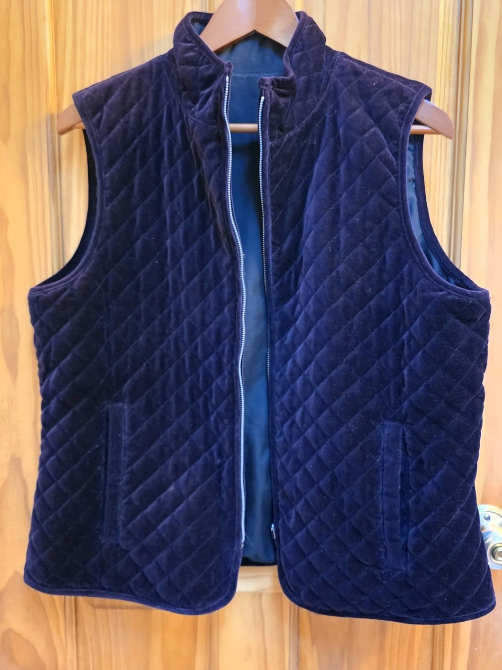 Lands' End Quilted Velvet Vest - Deep Purple
